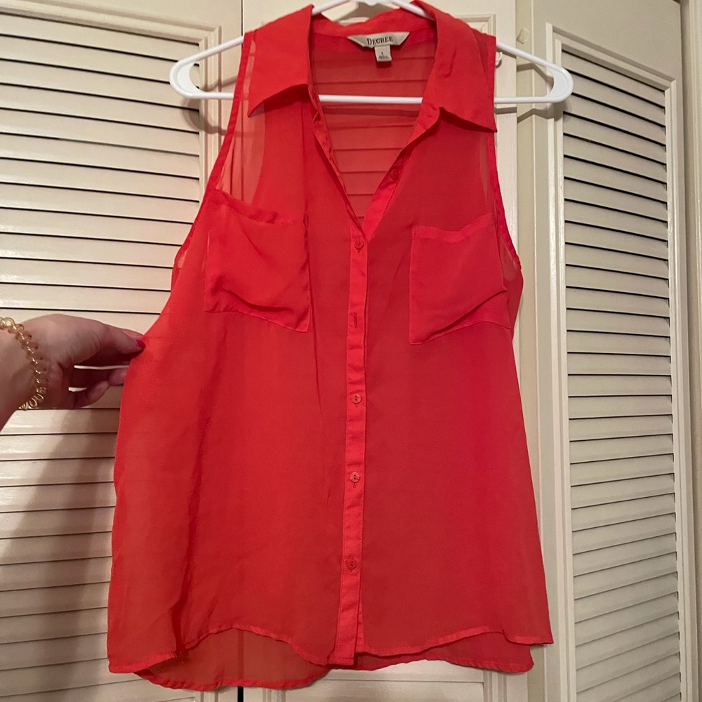 Orange Decree button-up top.